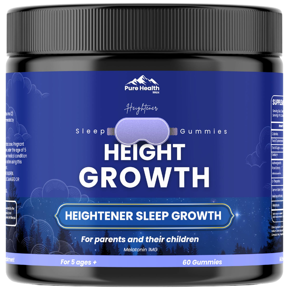 Pure Health Max Heightener bottle closeup showing premium gummy design for daily growth support
