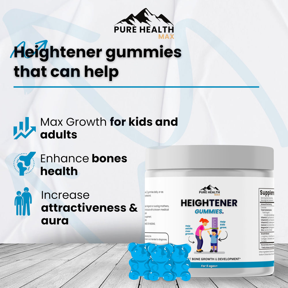 PURE HEALTH MAX Heightener gummies being poured for easy daily use