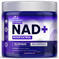 Pure Health Max PHM NAD Resveratrol bottle on a kitchen counter