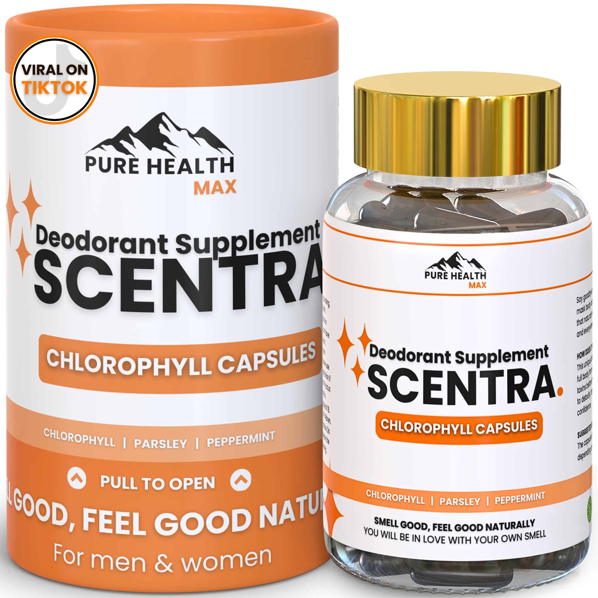 PURE HEALTH MAX Scentra bottle front view highlights all-day odor support.