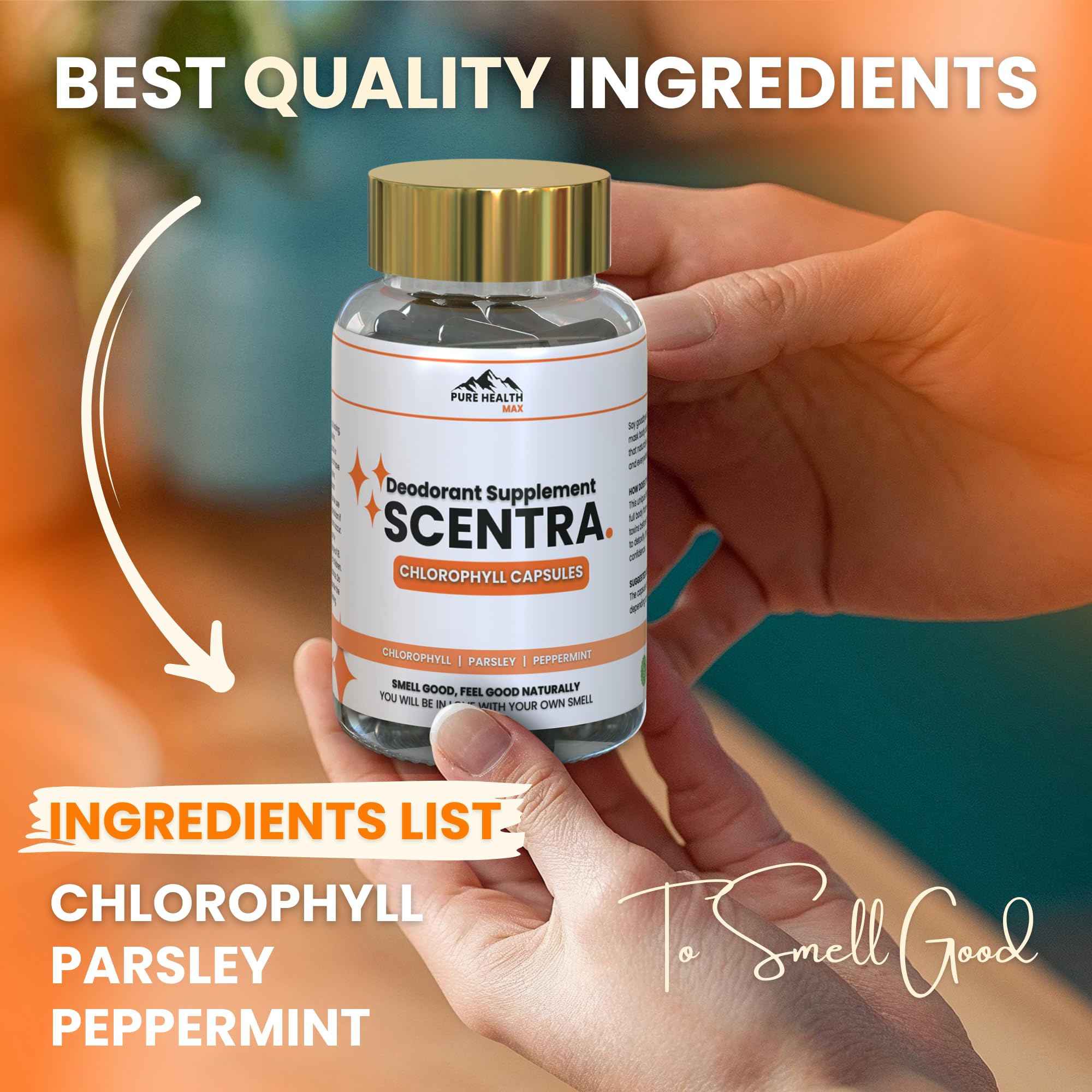 PURE HEALTH MAX Scentra capsules close-up emphasizes compact daily support.
