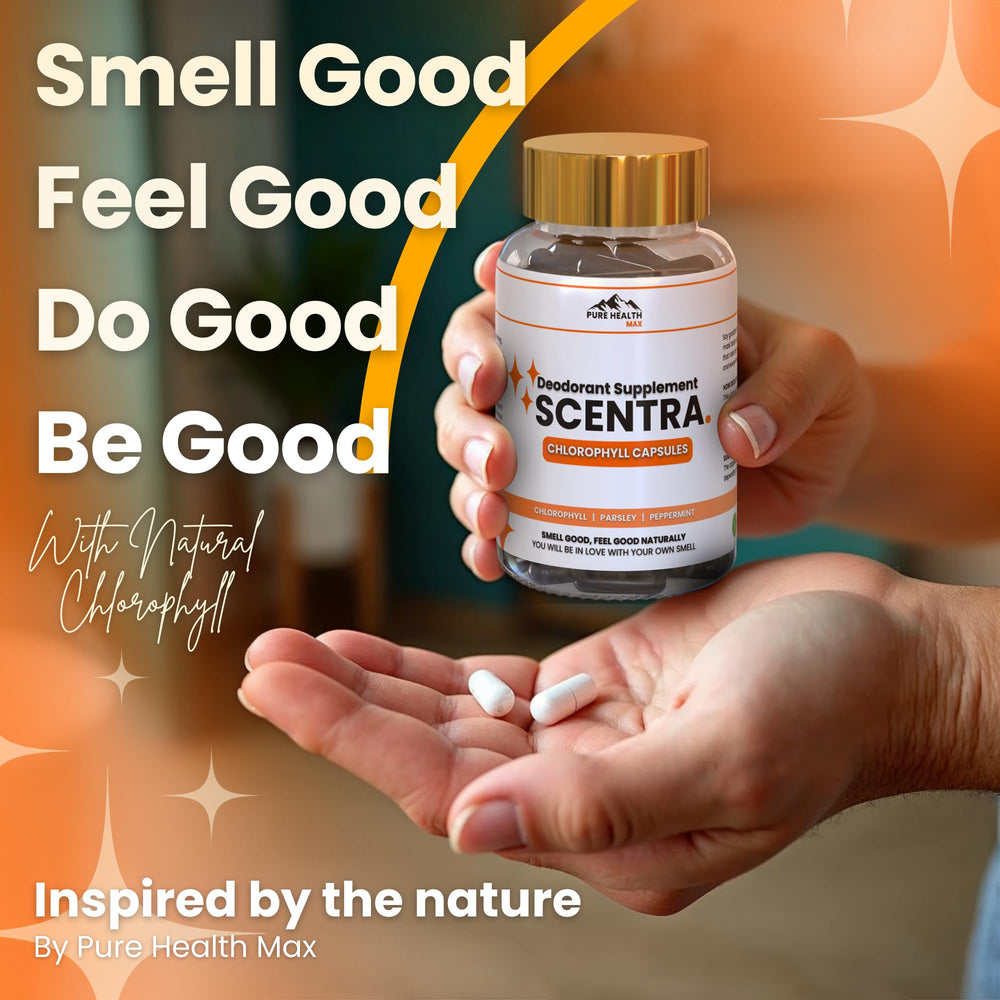 PURE HEALTH MAX Scentra packaging signals clean, natural odor control.