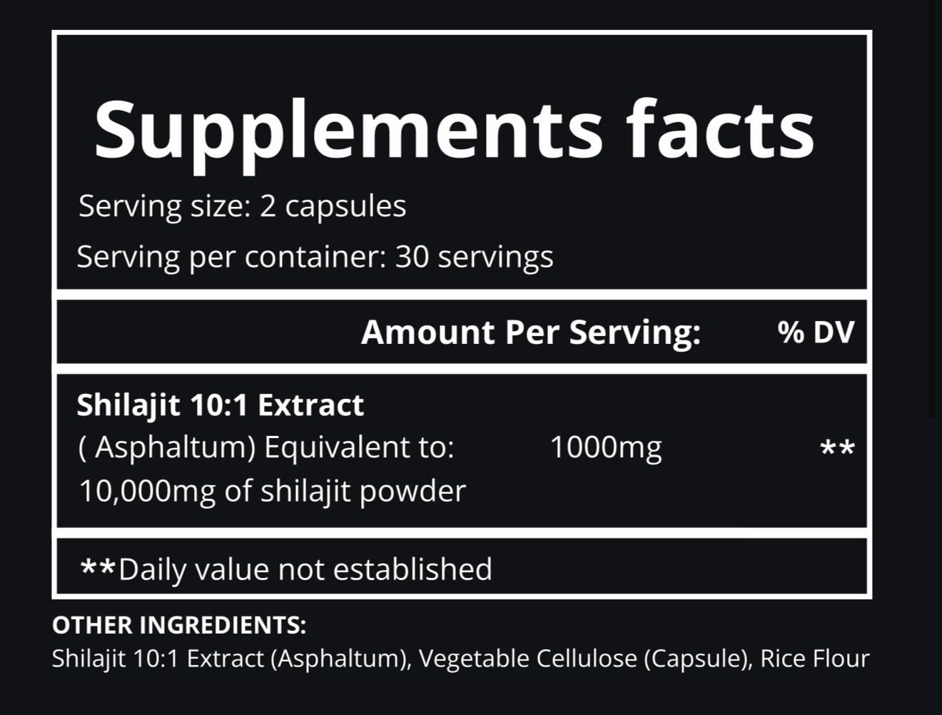 Pure Himalayan Shilajit Capsules packaging details show capsule count and clean design.