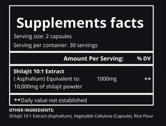 Pure Himalayan Shilajit Capsules packaging details show capsule count and clean design.