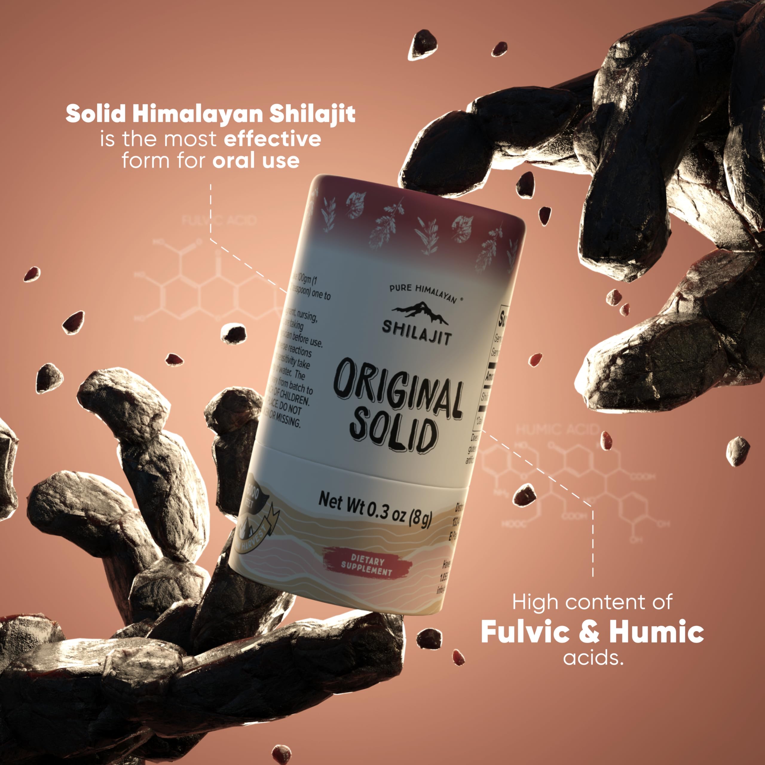 Pure Himalayan Shilajit harvested in the Himalayas at 16k ft shows rugged source.