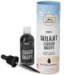 Pure Himalayan Shilajit Liquid Drops bottle, highlighting purity and immune-support potential.