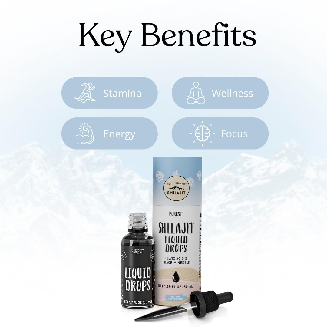 Pure Himalayan Shilajit Liquid Drops closeup shows dark tincture and high absorption potential.