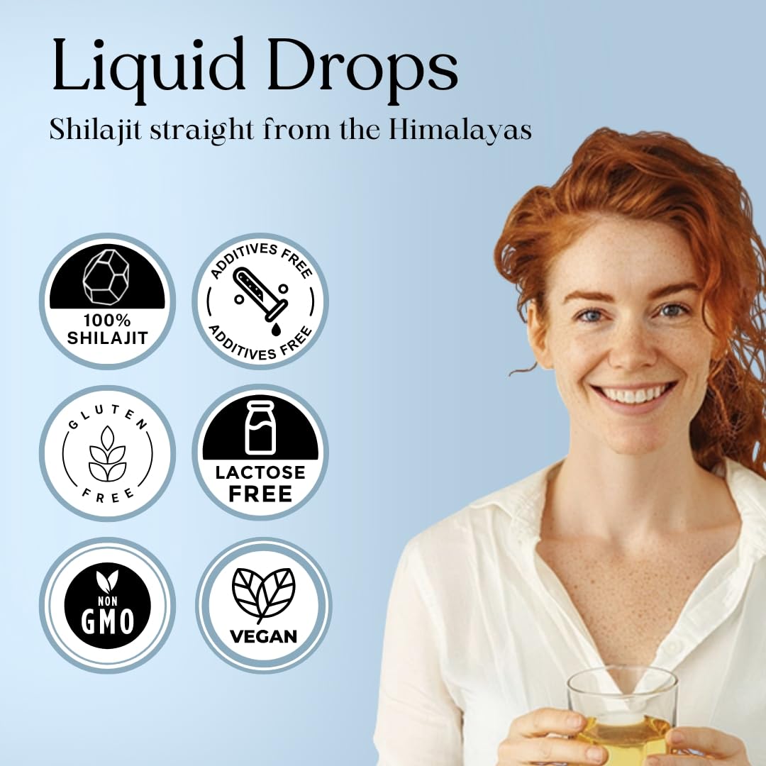 Pure Himalayan Shilajit Liquid Drops dropper ready for easy daily dosing.