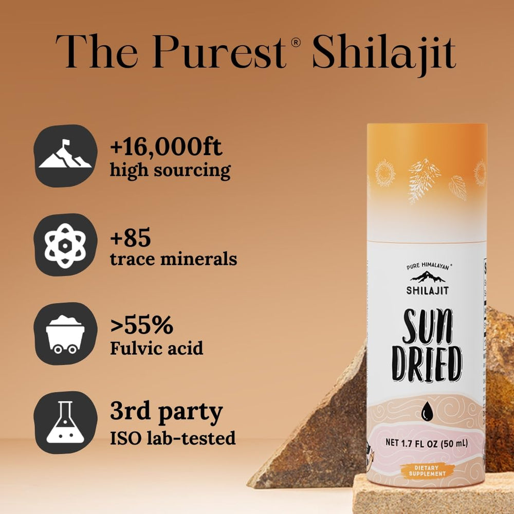 Pure Himalayan Shilajit drops added to water for easy mixing.