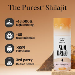 Pure Himalayan Shilajit drops added to water for easy mixing.