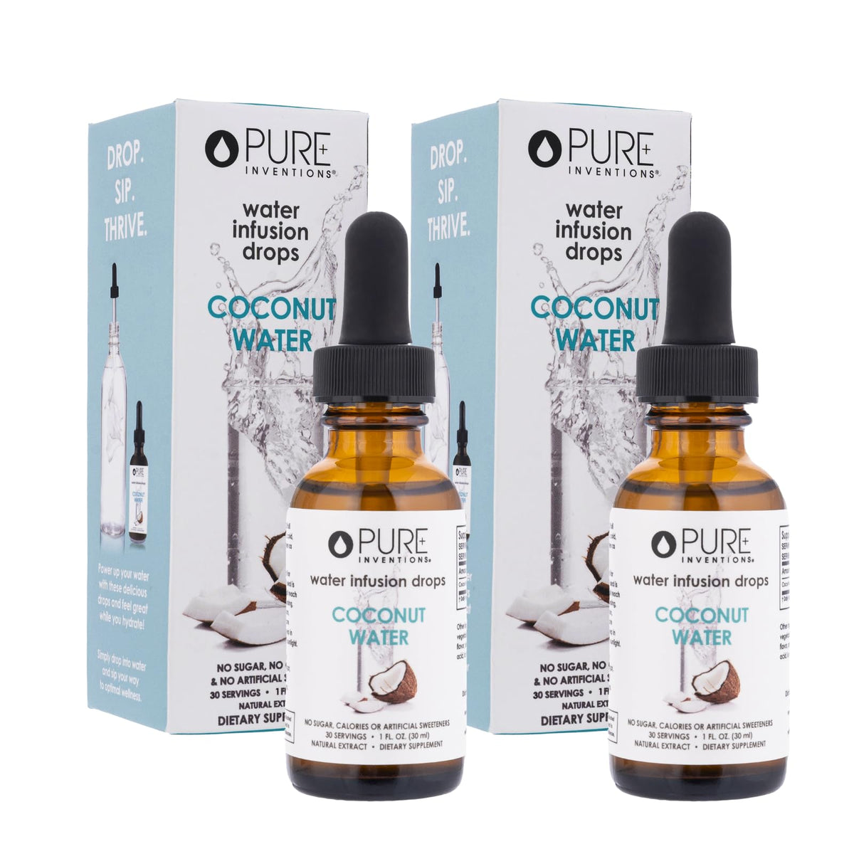 Pure Inventions Coconut Water Infusion Drops bottle ready for zero-calorie hydration.