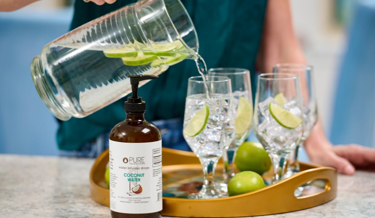 Zero calories and no artificial sweeteners in Pure Inventions Coconut Water Infusion Drops.