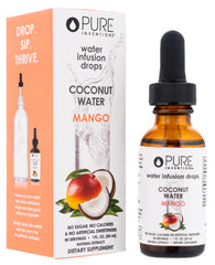 Pure Inventions Mango Coconut Water Infusion Drops bottle with electrolytes for all-day hydration