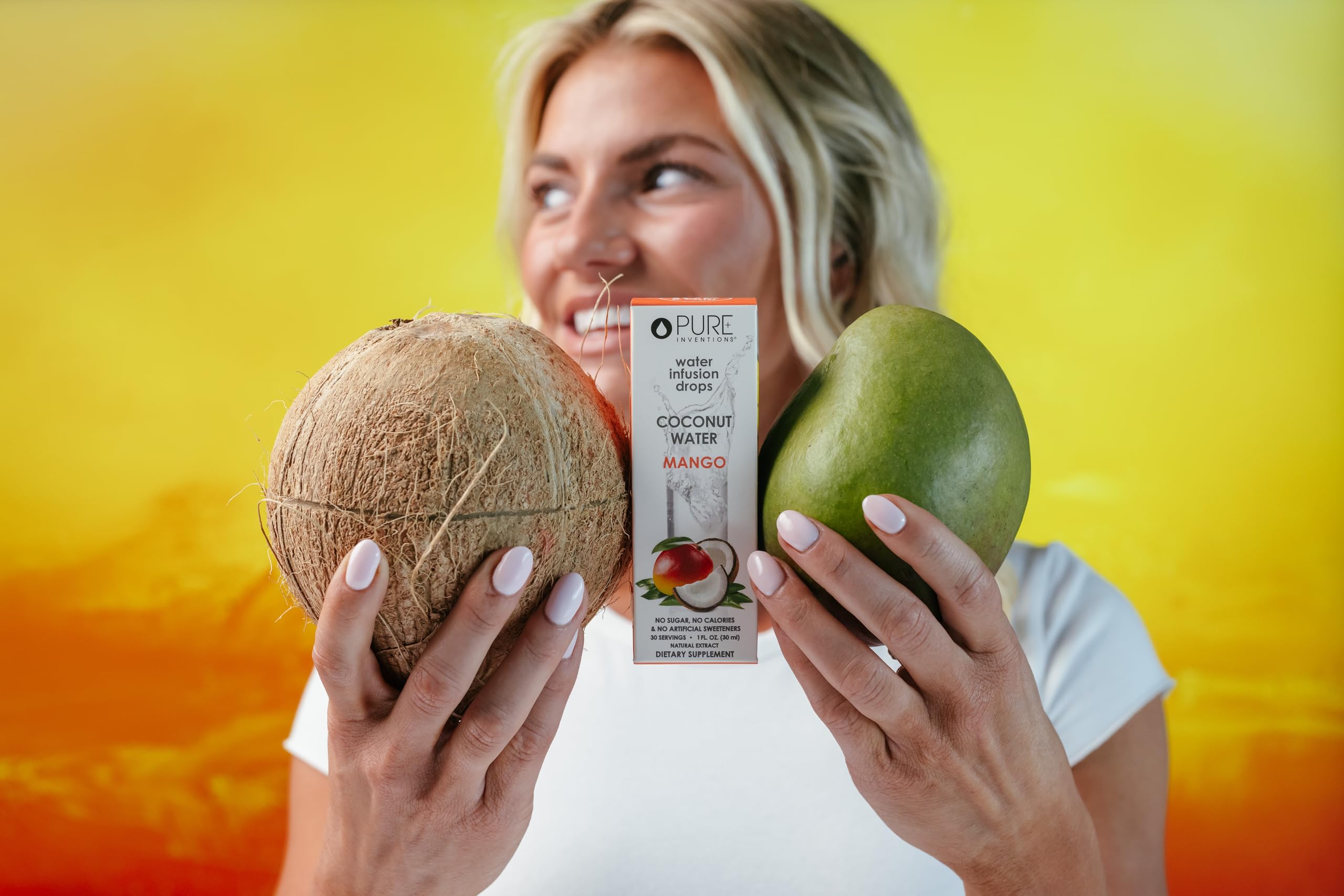 Pure Inventions Mango Coconut Water Infusion Drops glass bottle preserves purity and taste