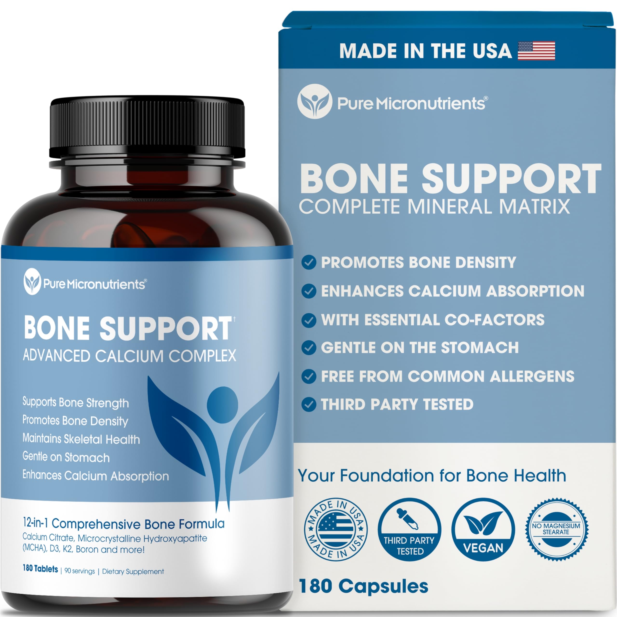 Pure Micronutrients calcium bottle front for a bone-support supplement.
