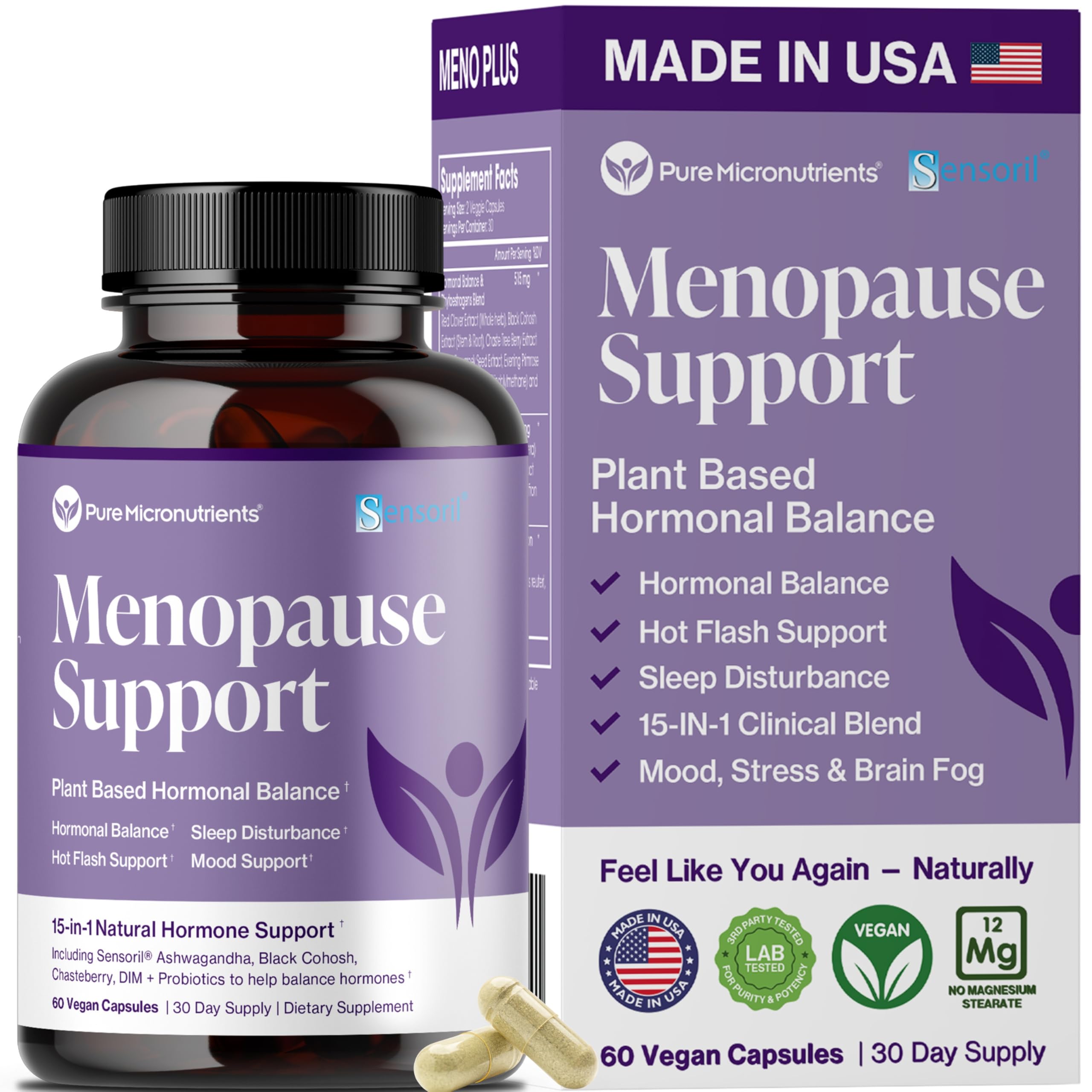 Pure Micronutrients menopause bottle front for daily comfort and balance