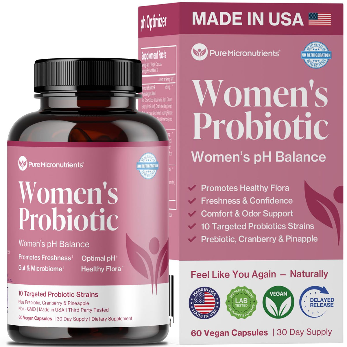 Pure Micronutrients pH balance probiotic capsules on white background for daily wellness