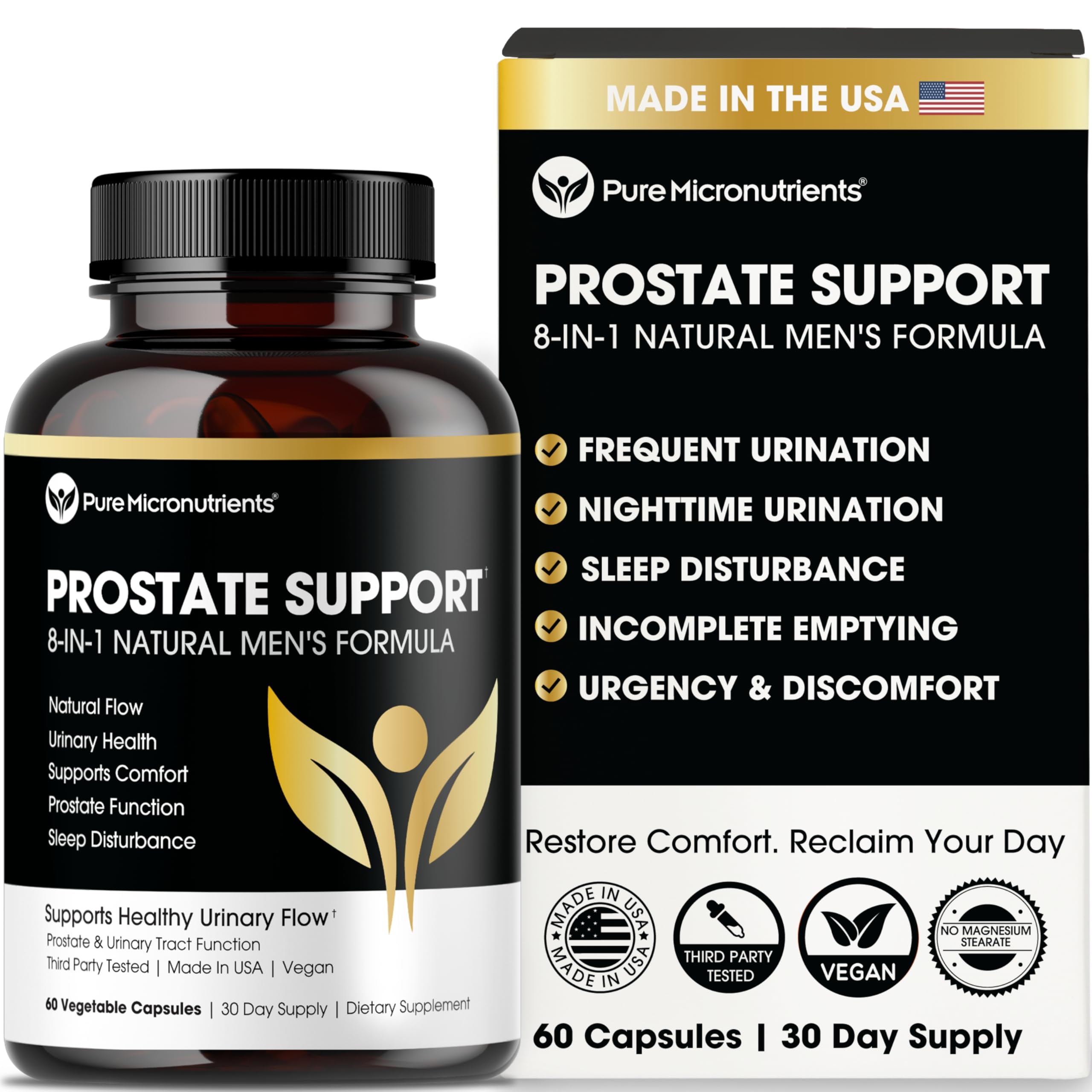 Pure Micronutrients Prostate Health bottle on shelf supports daily urinary comfort