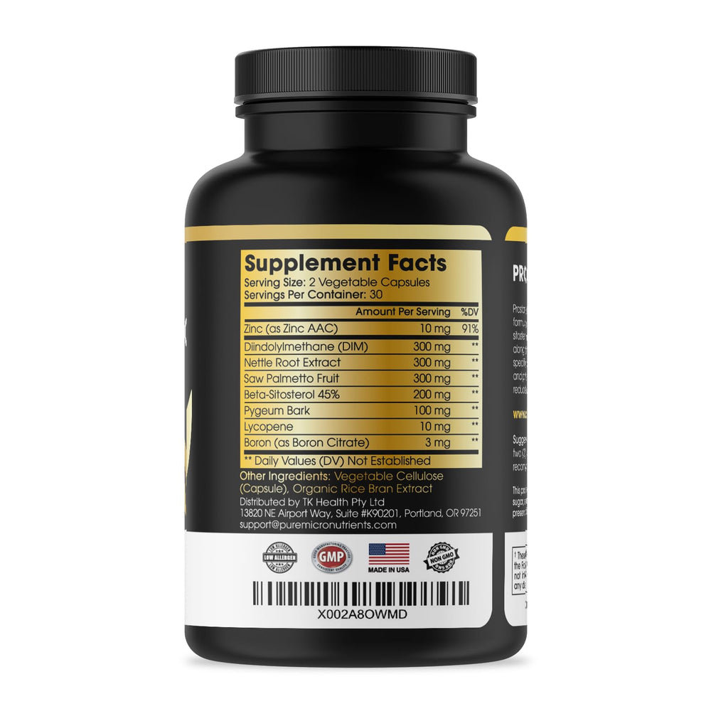 Pure Micronutrients Prostate Health USA-made badge indicates quality manufacturing