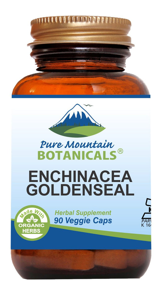 Pure Mountain Botanicals Echinacea Goldenseal capsules bottle for daily wellness.
