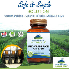 Pure Mountain Botanicals red yeast rice CoQ10 label closeup highlighting organic ingredients