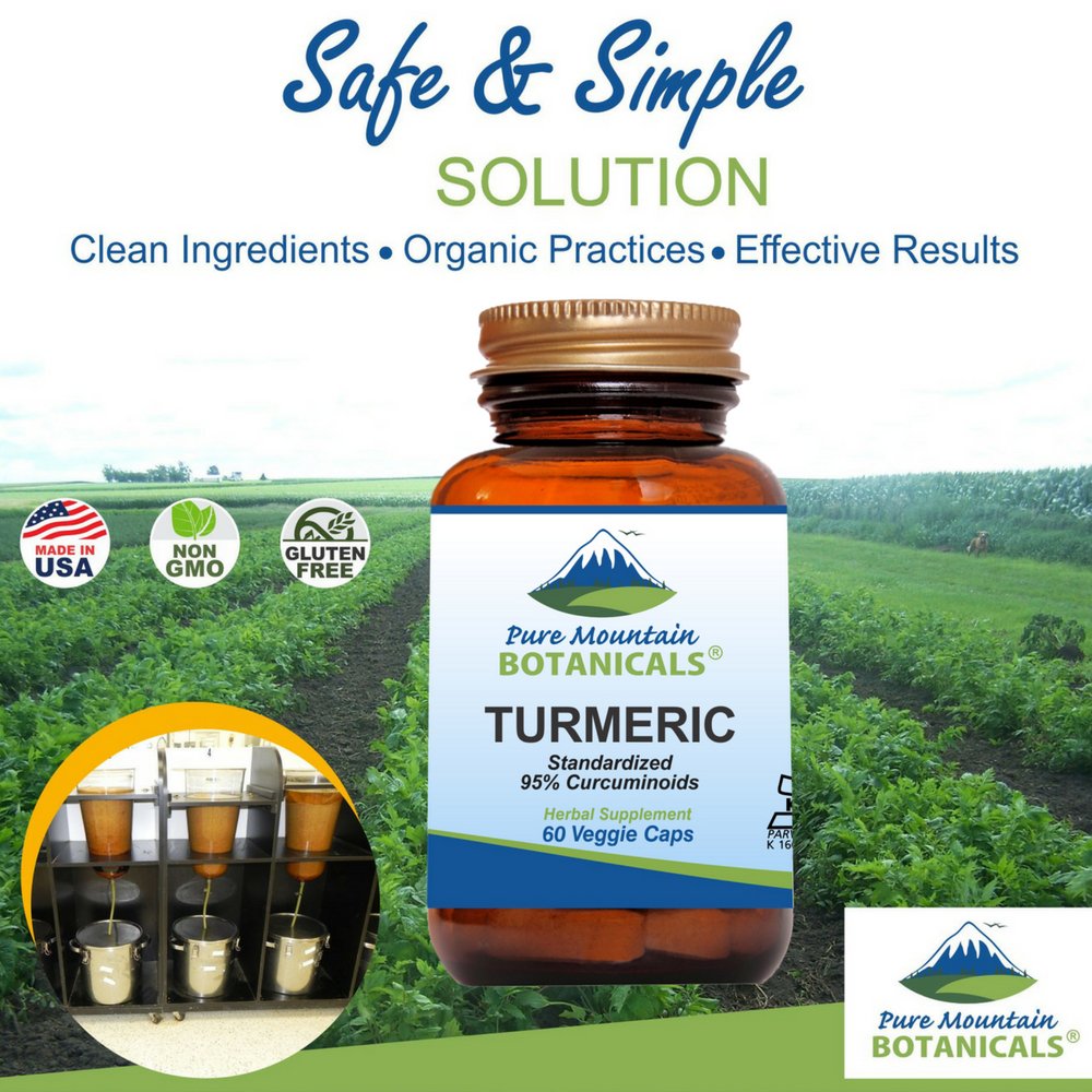 Pure Mountain Botanicals turmeric root close-up highlights natural ingredient quality.