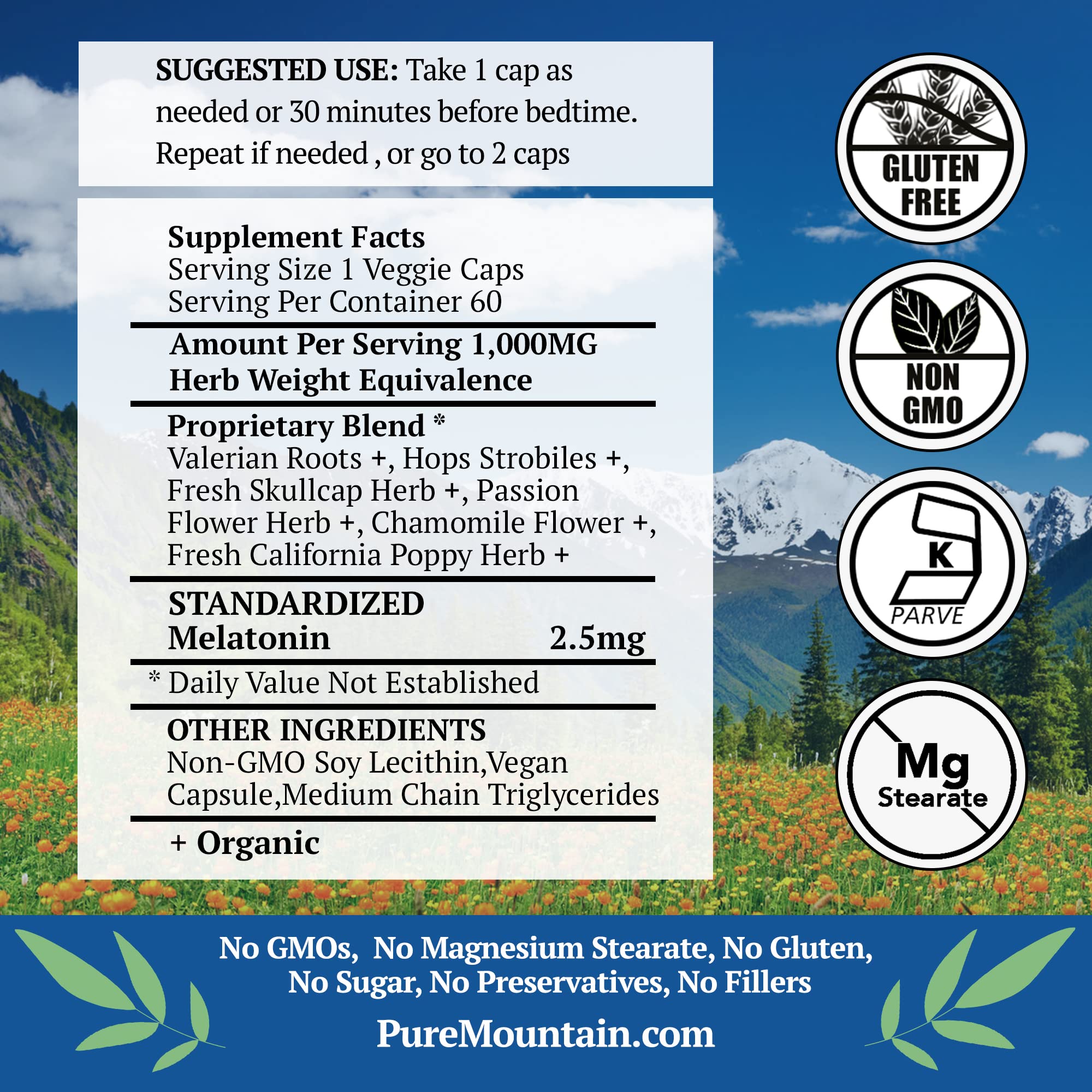 Vegan, kosher sleep capsules designed without fillers for clean nightly rituals.