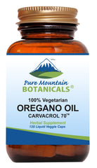 Pure Mountain Botanicals Wild Oregano Oil Capsules bottle with vegan capsules and potent carvacrol for daily wellness
