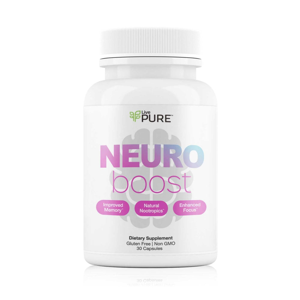 Pure Neuro Boost bottle front shows a clean label for daily cognitive support.