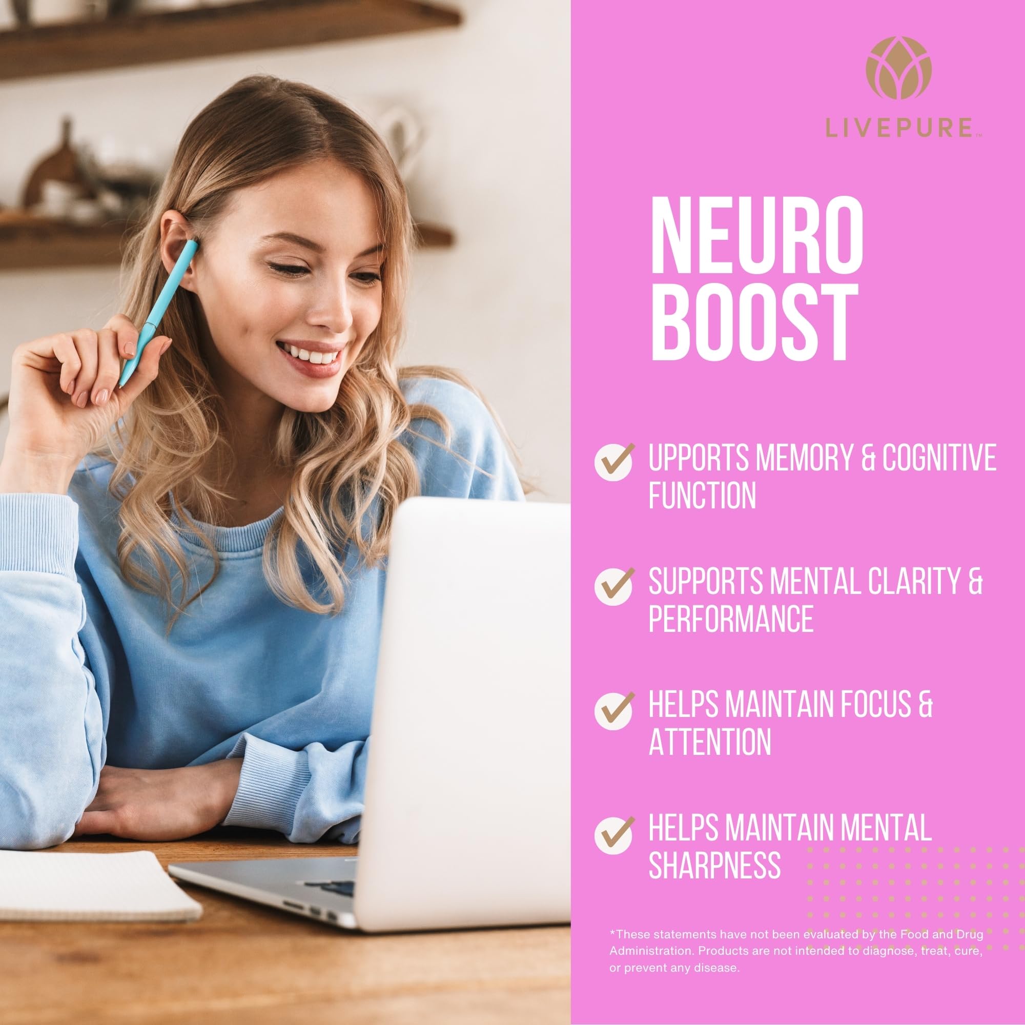 Pure Neuro Boost label detail emphasizing Bacopa monnieri and S7 for memory support.