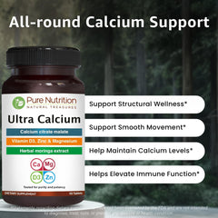 Pure Nutrition Ultra Calcium label features D3 and K2 for nutrient synergy.