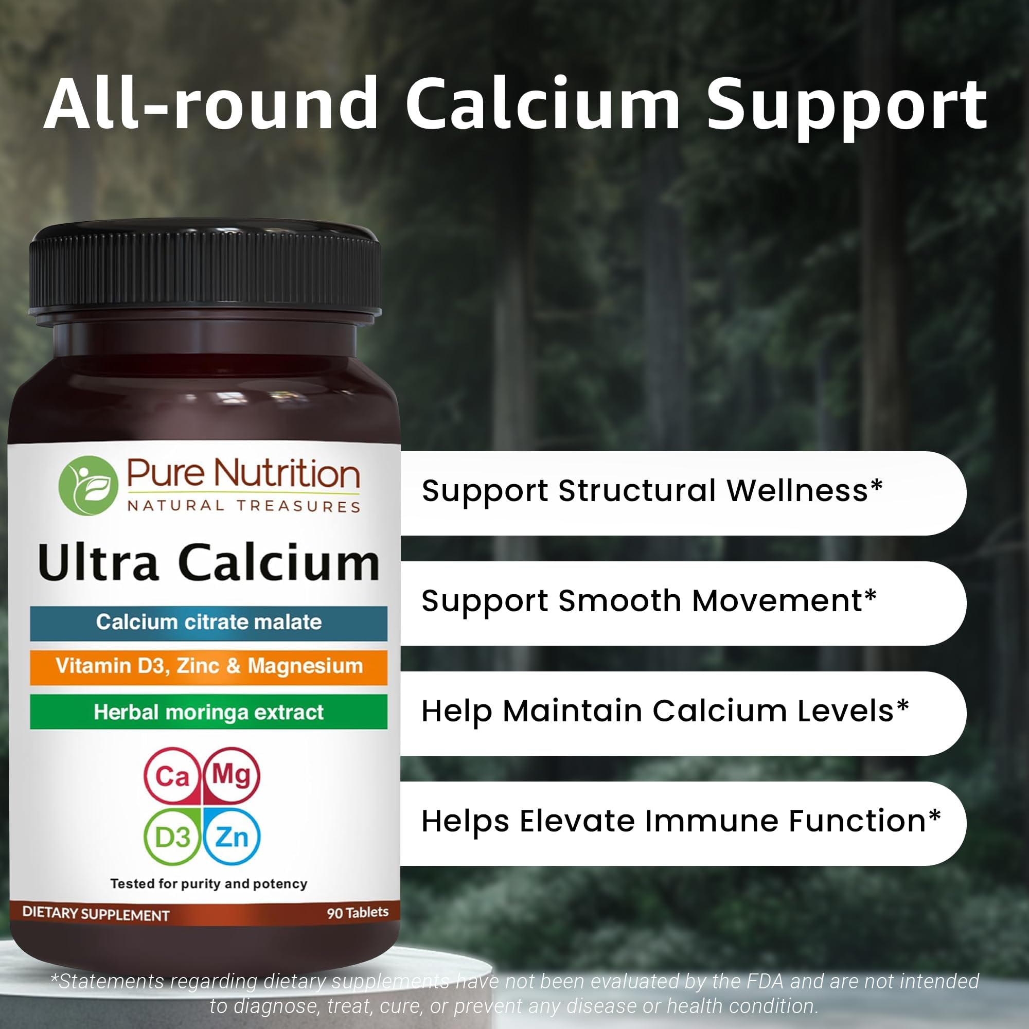 Moringa oleifera leaf included in Pure Nutrition Ultra Calcium bottle.