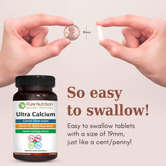 Pure Nutrition Ultra Calcium tablets close-up showing texture and ingredients.