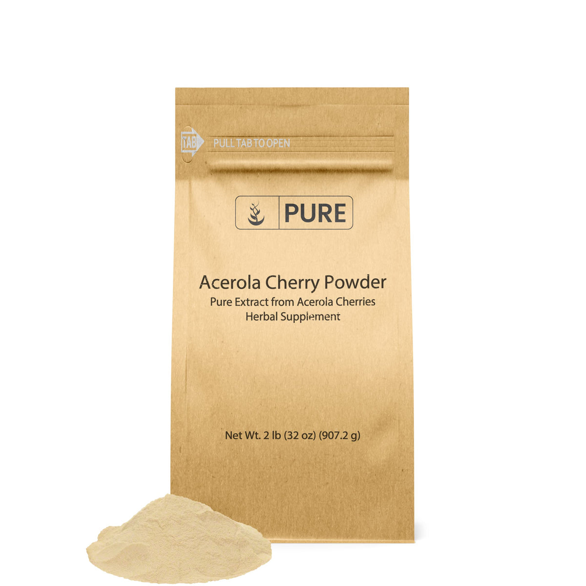 Pure Original Ingredients acerola cherry powder bag showing eco-friendly packaging and 2 lb size