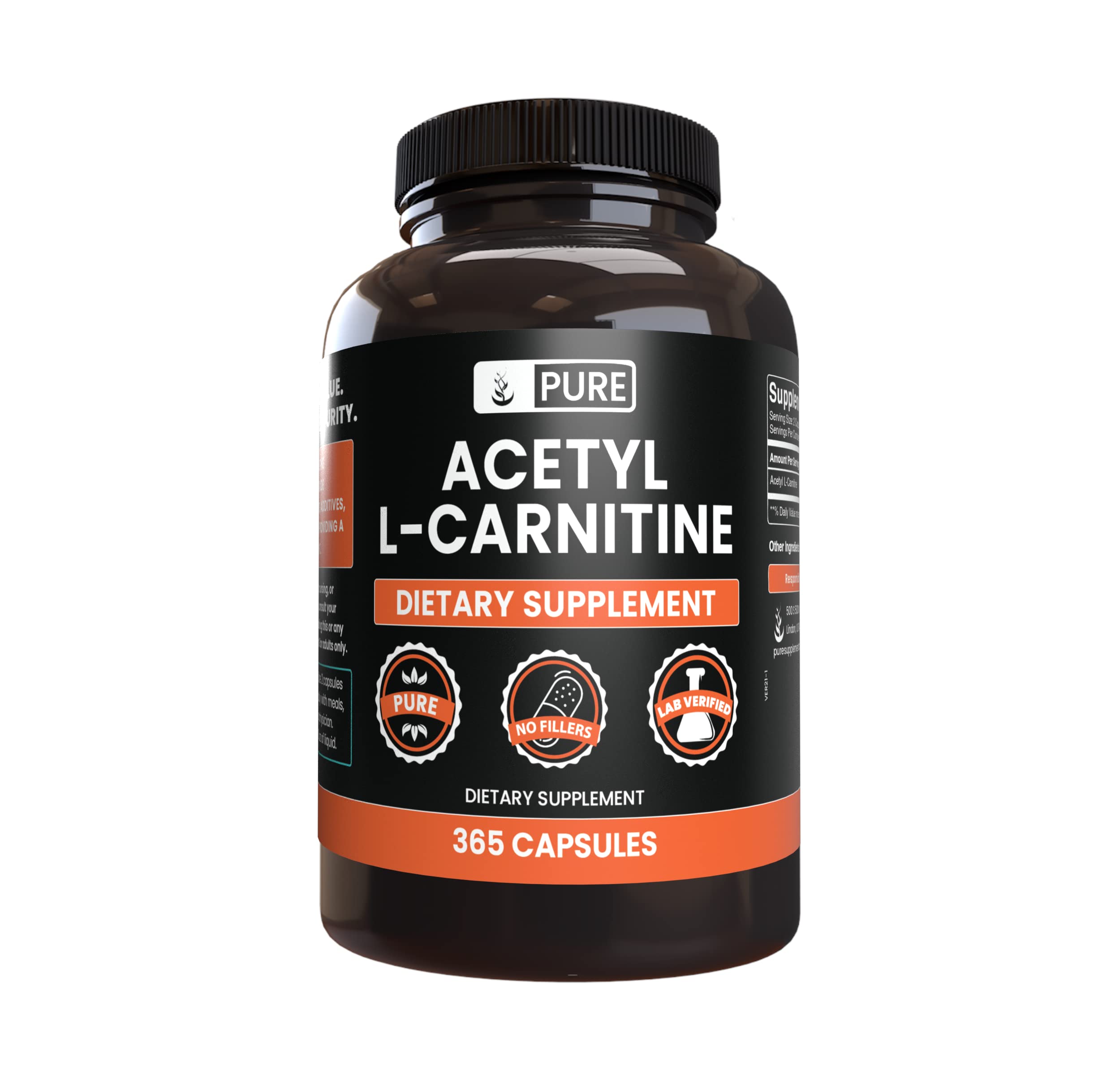 Pure Original Ingredients Acetyl L-Carnitine bottle front for purity and dosage.