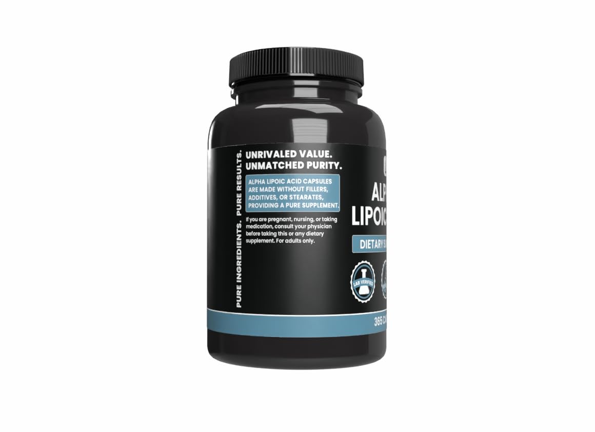 Close-up of the Pure Original Ingredients Alpha Lipoic Acid label showing purity.