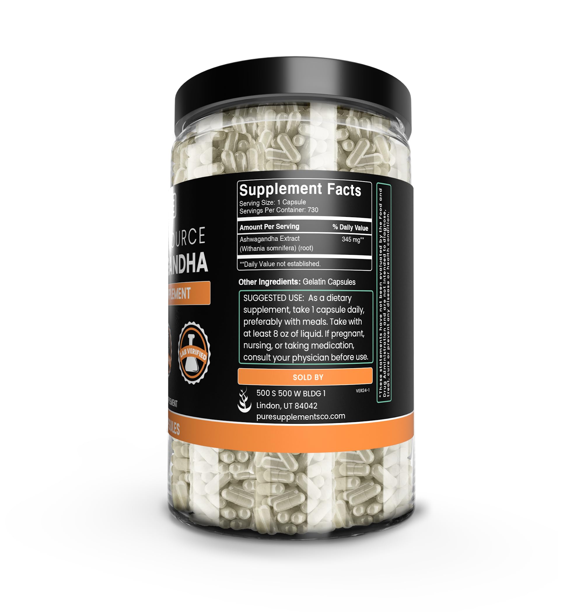 Pure Original Ingredients Ashwagandha label and packaging photographed