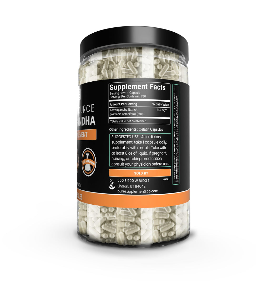 Pure Original Ingredients Ashwagandha label and packaging photographed
