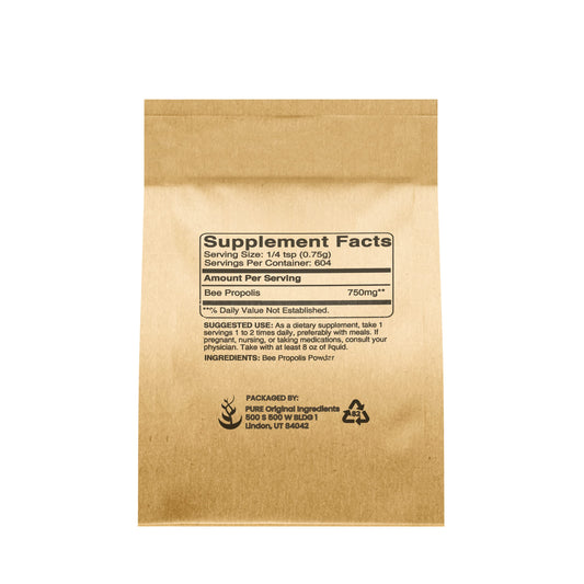 PURE ORIGINAL INGREDIENTS Bee Propolis Powder label shows natural flavonoids.