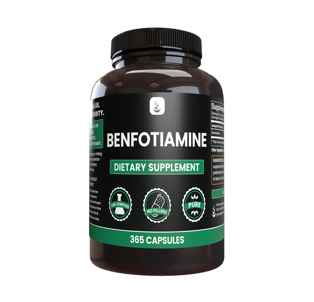 Pure Original Ingredients benfotiamine bottle with clear label for easy dosing