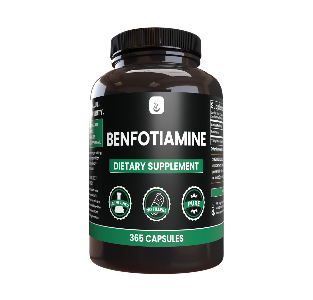 Pure Original Ingredients benfotiamine bottle with clear label for easy dosing