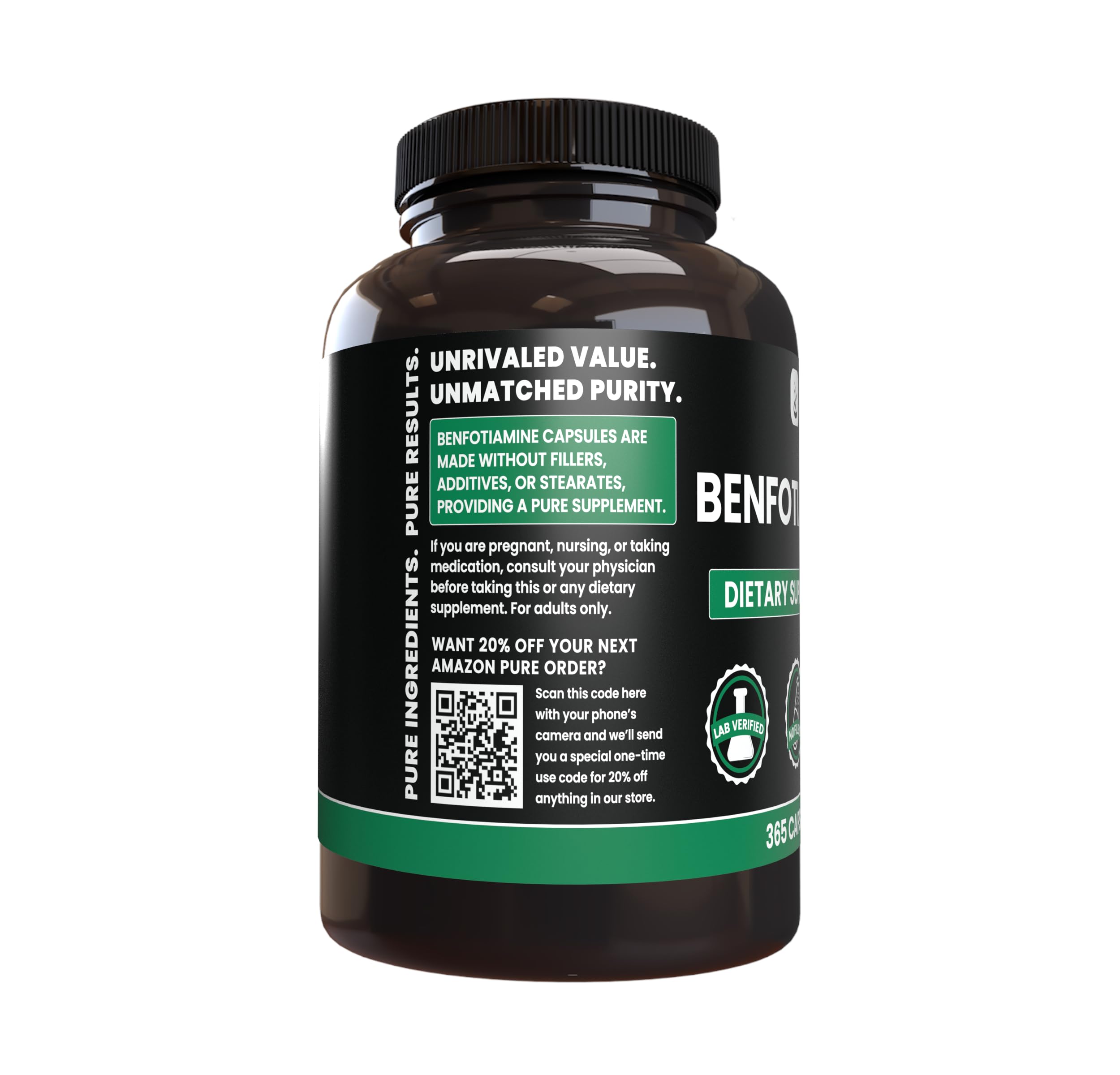 Pure Original Ingredients benfotiamine capsules arranged for daily convenience