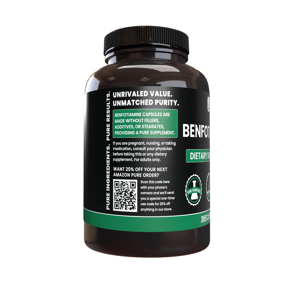 Pure Original Ingredients benfotiamine capsules arranged for daily convenience