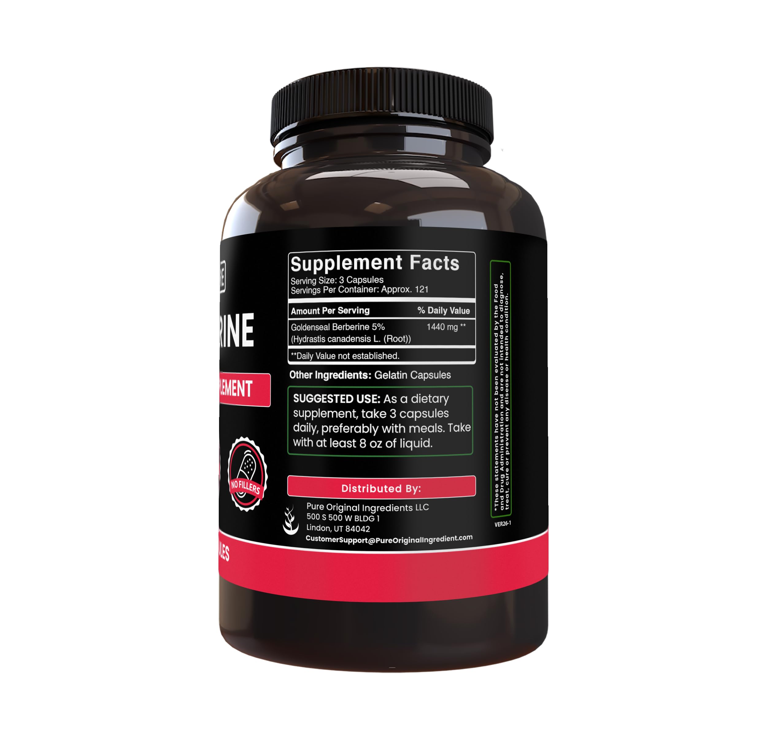 Pure Original Ingredients Berberine capsules close-up showing pure formula.