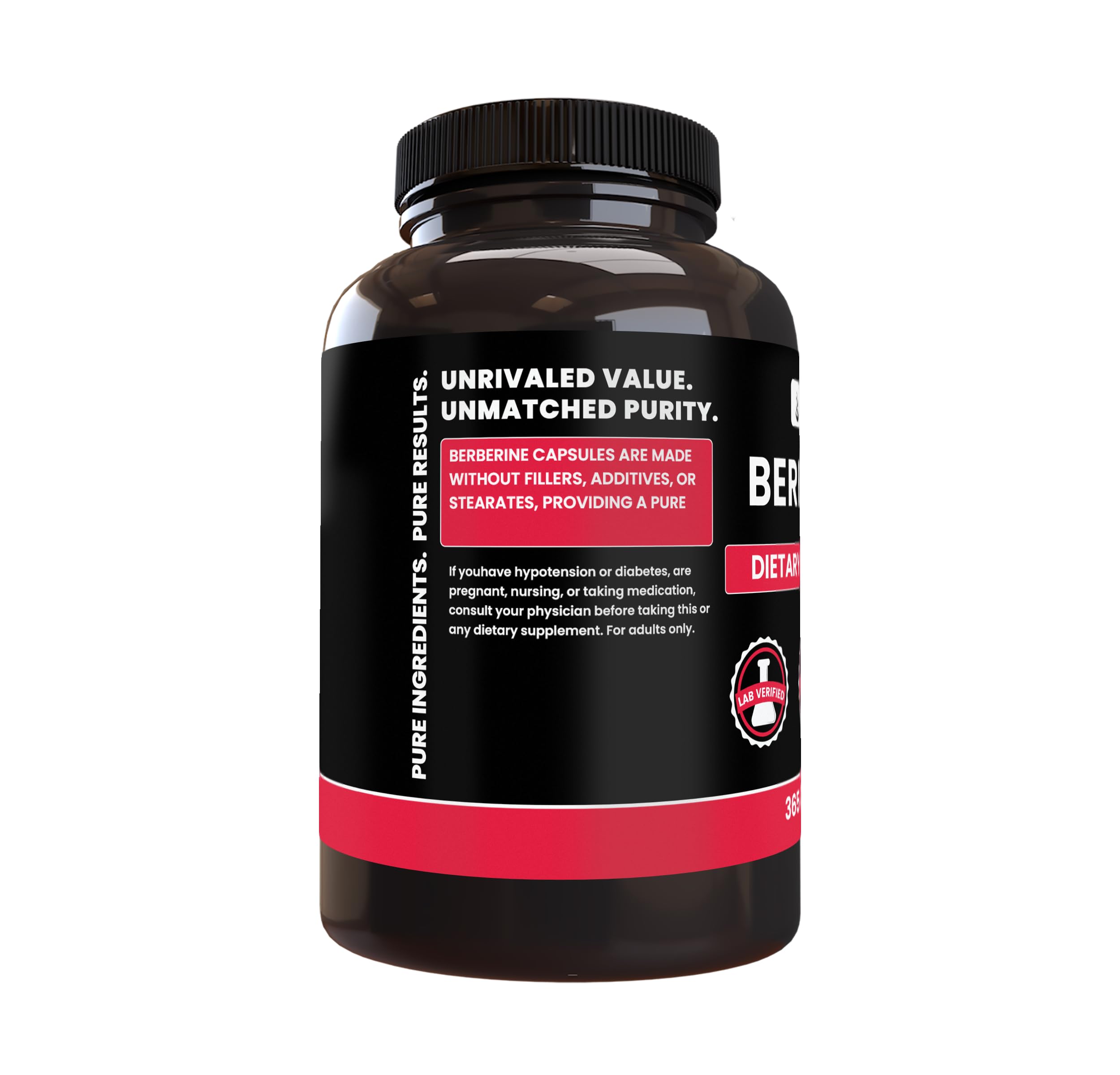 Pure Original Ingredients Berberine capsules label highlights no fillers.