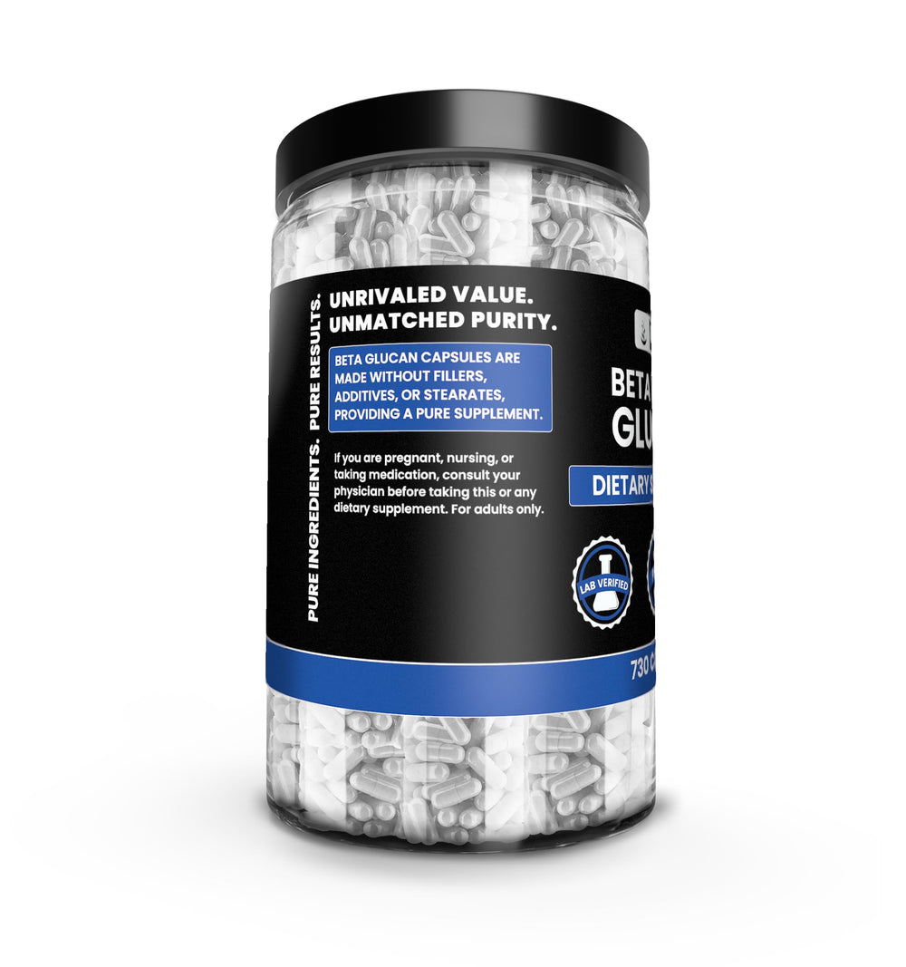 Pure Original Ingredients Beta Glucan label closeup, highlighting single-ingredient purity.