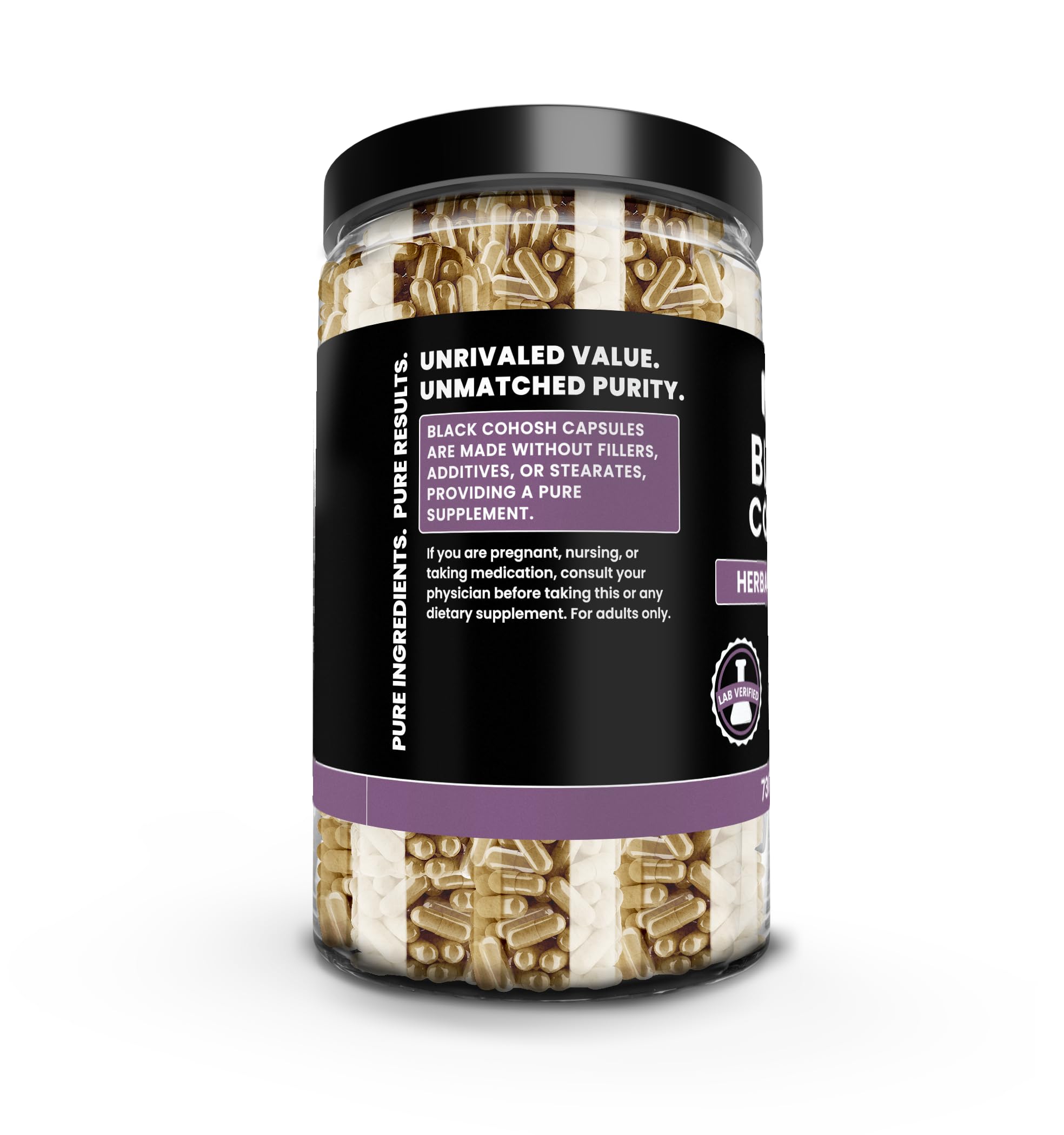 Label detail shows allergen-free formula and no fillers for Pure Original Ingredients.