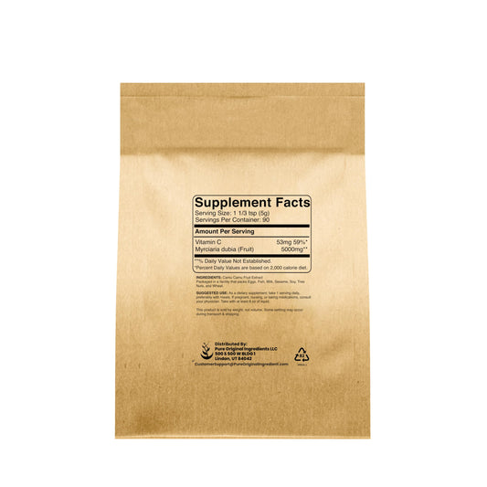 PURE ORIGINAL INGREDIENTS Camu Camu powder scoop highlights additive-free supplementation