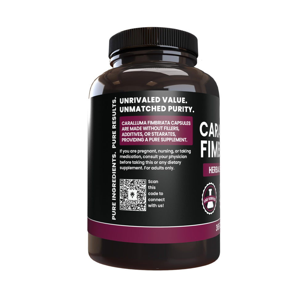 Pure Original Ingredients Caralluma Fimbriata capsules close-up on a clean label.