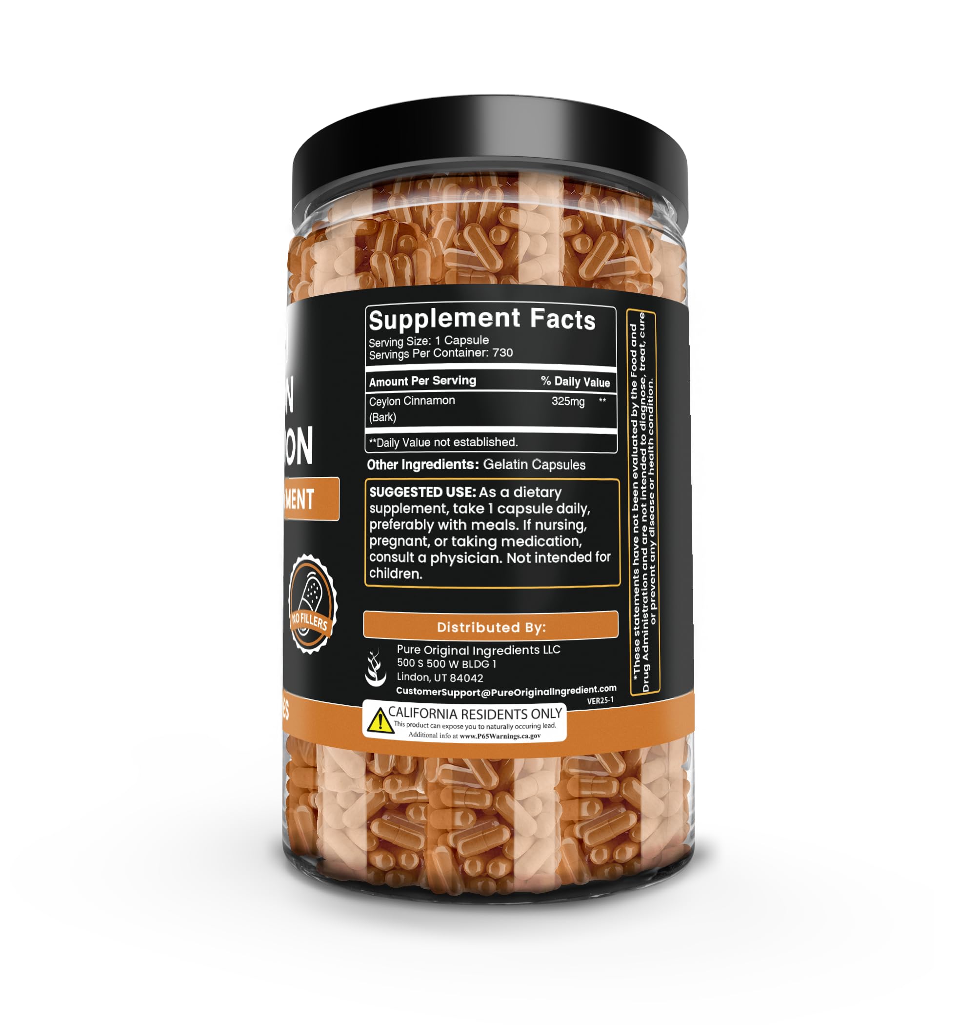 PURE ORIGINAL INGREDIENTS Ceylon Cinnamon label highlights lab verified purity.
